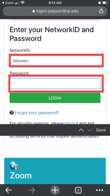 Enter your network ID and password. 